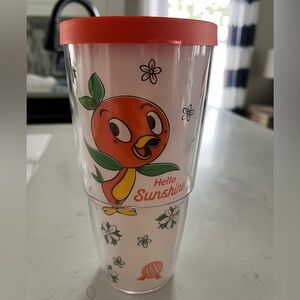Disney Orange Bird 32 oz Tervis cup with lid and 10 oz ceramic cup.